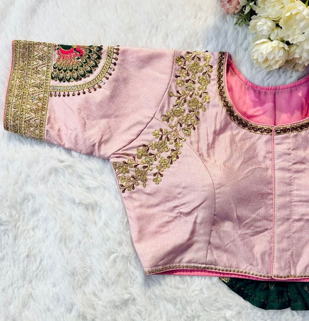 Baby Pink Wedding Wear Blouse in Raspberry Silk with Exquisite Embroidery and Sequins ClothsVilla