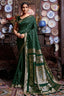 Banarasi Silk Fabric Dark Green Color Beautiful Look Saree ClothsVilla.com
