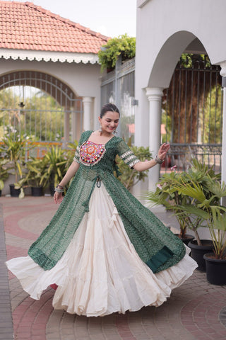 Bandhani Kurti with Kora Cotton Frill Lehenga Set ClothsVilla