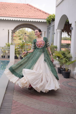 Bandhani Kurti with Kora Cotton Frill Lehenga Set ClothsVilla