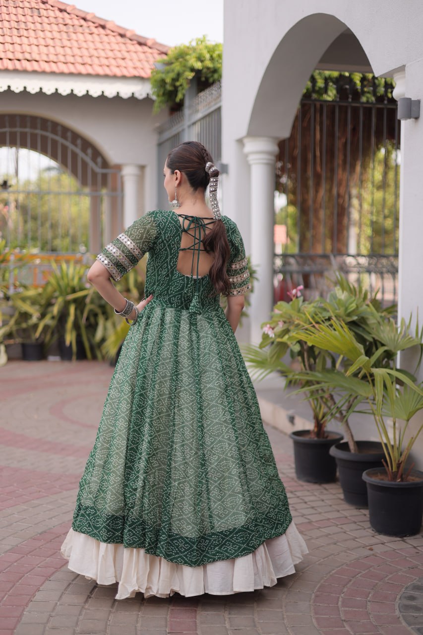 Bandhani Kurti with Kora Cotton Frill Lehenga Set ClothsVilla