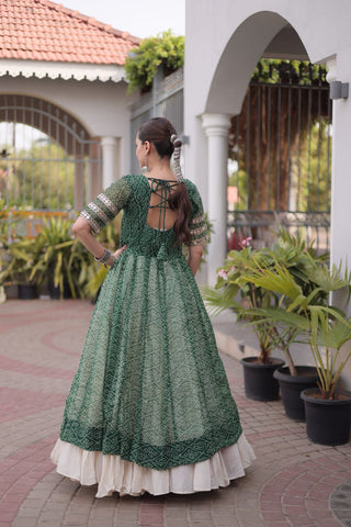 Bandhani Kurti with Kora Cotton Frill Lehenga Set ClothsVilla