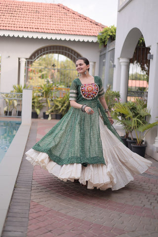 Bandhani Kurti with Kora Cotton Frill Lehenga Set ClothsVilla