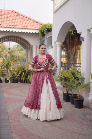 Bandhani Kurti with Kora Cotton Frill Lehenga Set ClothsVilla