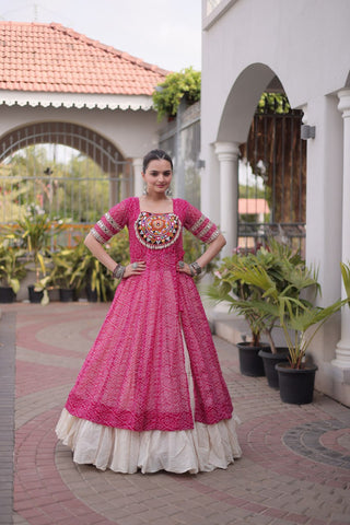 Bandhani Kurti with Kora Cotton Frill Lehenga Set ClothsVilla