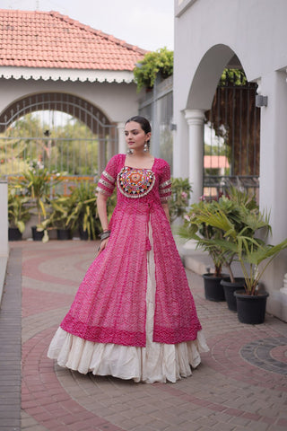 Bandhani Kurti with Kora Cotton Frill Lehenga Set ClothsVilla
