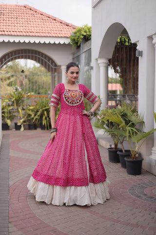 Bandhani Kurti with Kora Cotton Frill Lehenga Set ClothsVilla