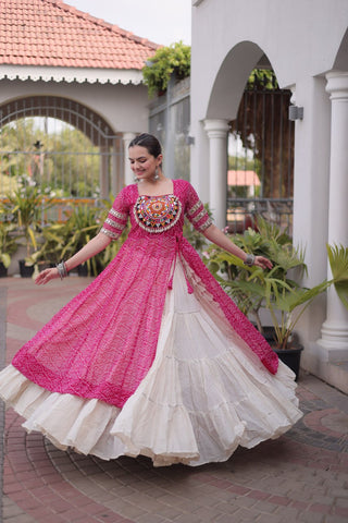Bandhani Kurti with Kora Cotton Frill Lehenga Set ClothsVilla