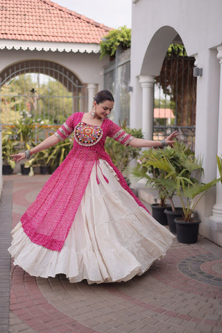 Bandhani Kurti with Kora Cotton Frill Lehenga Set ClothsVilla