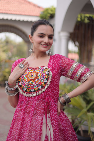 Bandhani Kurti with Kora Cotton Frill Lehenga Set ClothsVilla