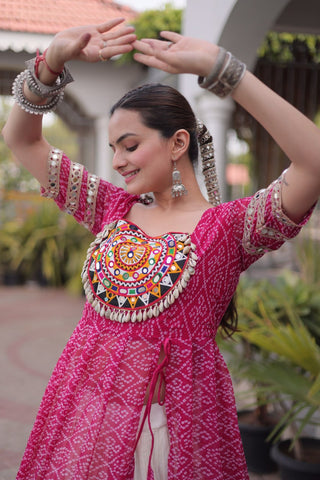 Bandhani Kurti with Kora Cotton Frill Lehenga Set ClothsVilla