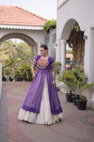 Bandhani Kurti with Kora Cotton Frill Lehenga Set ClothsVilla