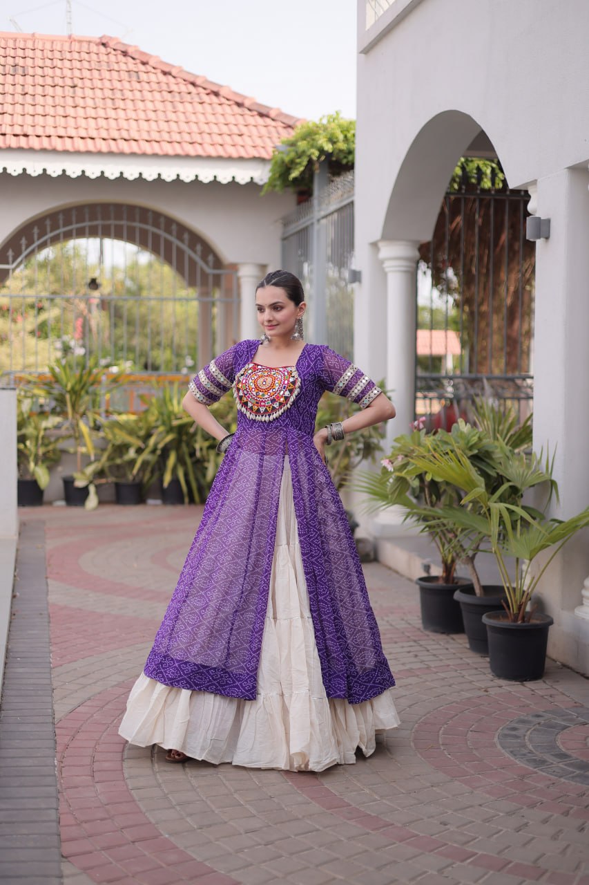 Bandhani Kurti with Kora Cotton Frill Lehenga Set ClothsVilla