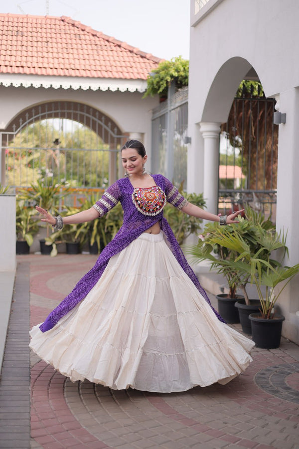 Bandhani Kurti with Kora Cotton Frill Lehenga Set ClothsVilla