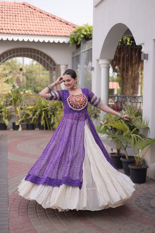Bandhani Kurti with Kora Cotton Frill Lehenga Set ClothsVilla