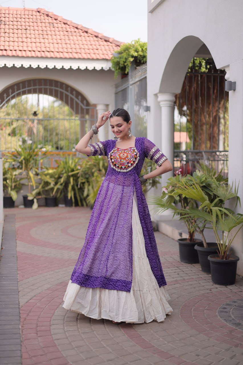 Bandhani Kurti with Kora Cotton Frill Lehenga Set ClothsVilla