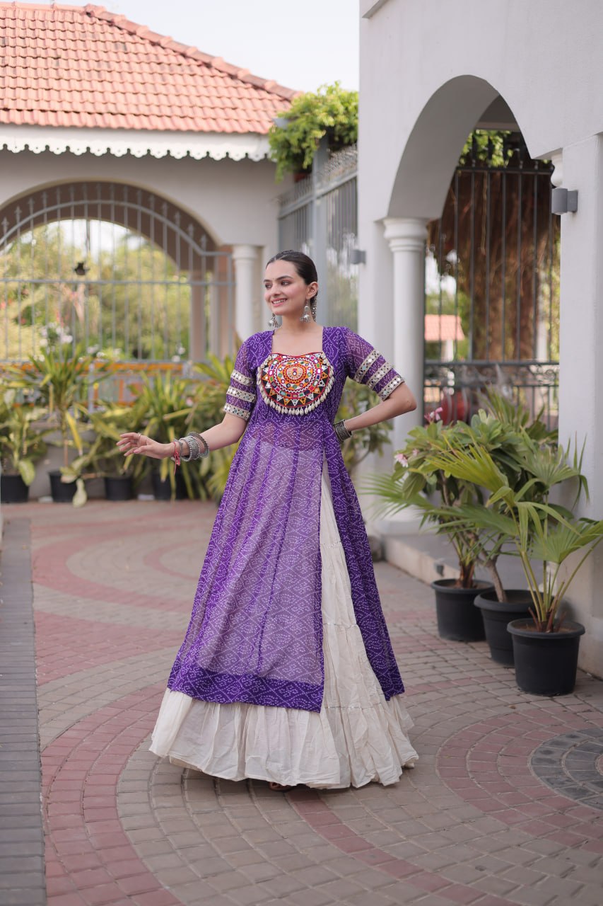 Bandhani Kurti with Kora Cotton Frill Lehenga Set ClothsVilla