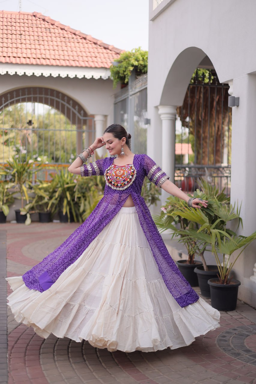 Bandhani Kurti with Kora Cotton Frill Lehenga Set ClothsVilla