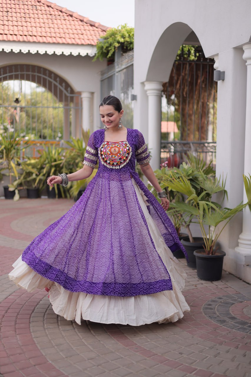 Bandhani Kurti with Kora Cotton Frill Lehenga Set ClothsVilla