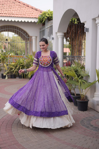 Bandhani Kurti with Kora Cotton Frill Lehenga Set ClothsVilla