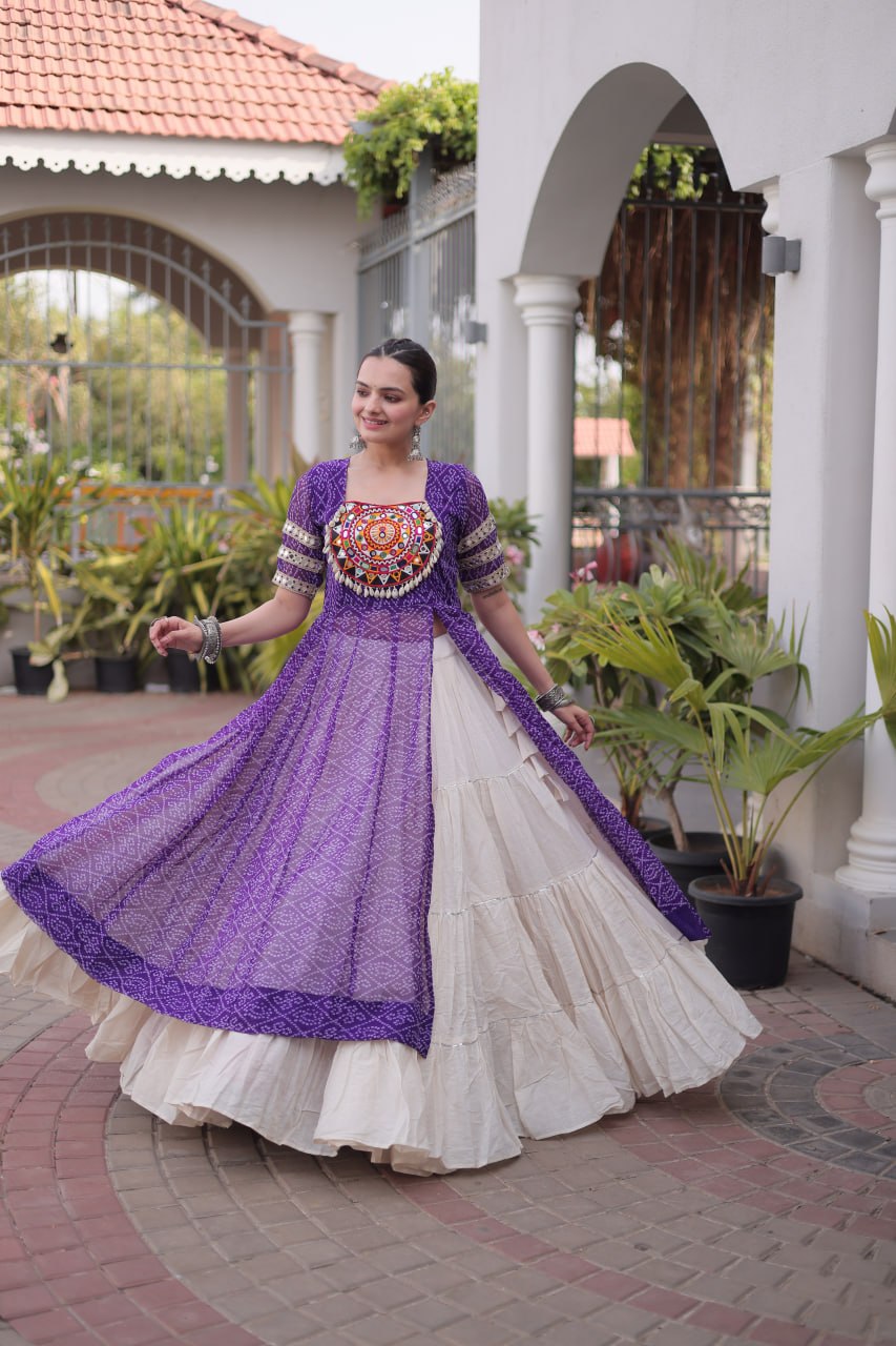 Bandhani Kurti with Kora Cotton Frill Lehenga Set ClothsVilla
