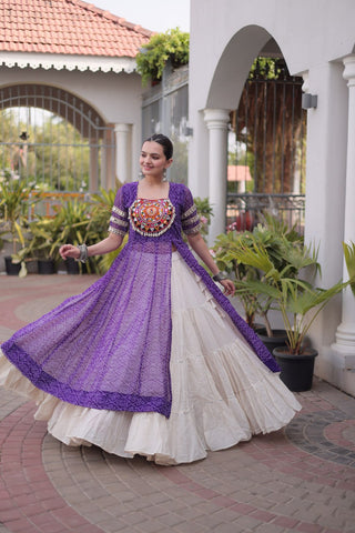 Bandhani Kurti with Kora Cotton Frill Lehenga Set ClothsVilla