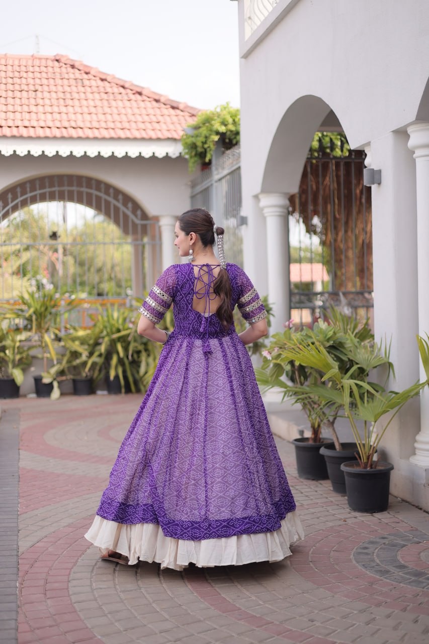 Bandhani Kurti with Kora Cotton Frill Lehenga Set ClothsVilla