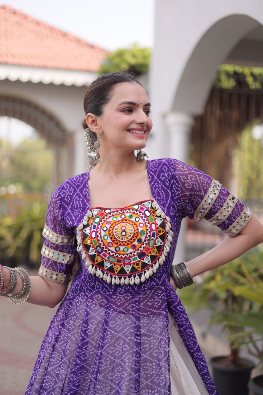 Bandhani Kurti with Kora Cotton Frill Lehenga Set ClothsVilla