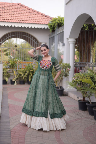 Bandhani Kurti with Kora Cotton Frill Lehenga Set ClothsVilla