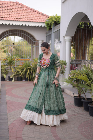 Bandhani Kurti with Kora Cotton Frill Lehenga Set ClothsVilla