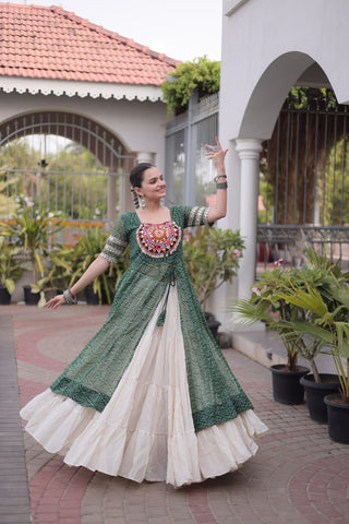 Bandhani Kurti with Kora Cotton Frill Lehenga Set ClothsVilla