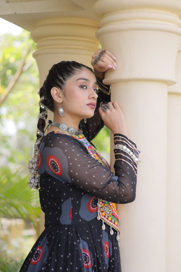 Bandhani Print Anarkali Gown with Kutchi work ClothsVilla