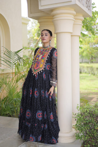 Bandhani Print Anarkali Gown with Kutchi work ClothsVilla