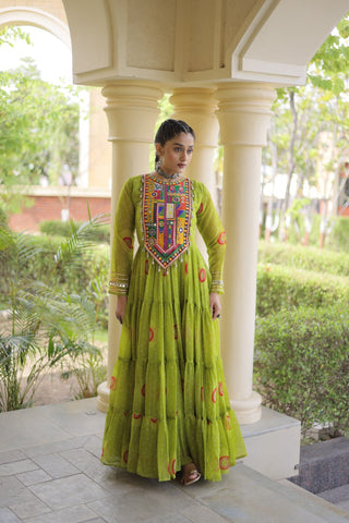 Bandhani Print Anarkali Gown with Kutchi work ClothsVilla