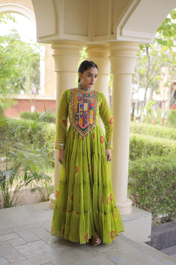 Bandhani Print Anarkali Gown with Kutchi work ClothsVilla