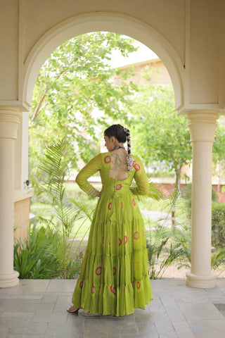 Bandhani Print Anarkali Gown with Kutchi work ClothsVilla
