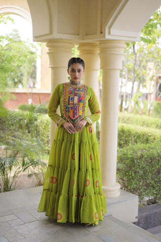 Bandhani Print Anarkali Gown with Kutchi work ClothsVilla