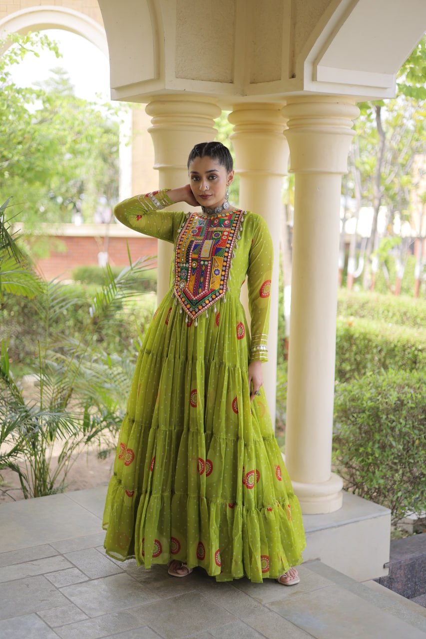 Bandhani Print Anarkali Gown with Kutchi work ClothsVilla
