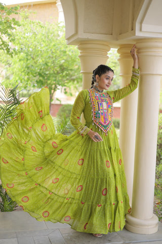 Bandhani Print Anarkali Gown with Kutchi work ClothsVilla
