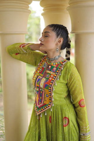 Bandhani Print Anarkali Gown with Kutchi work ClothsVilla