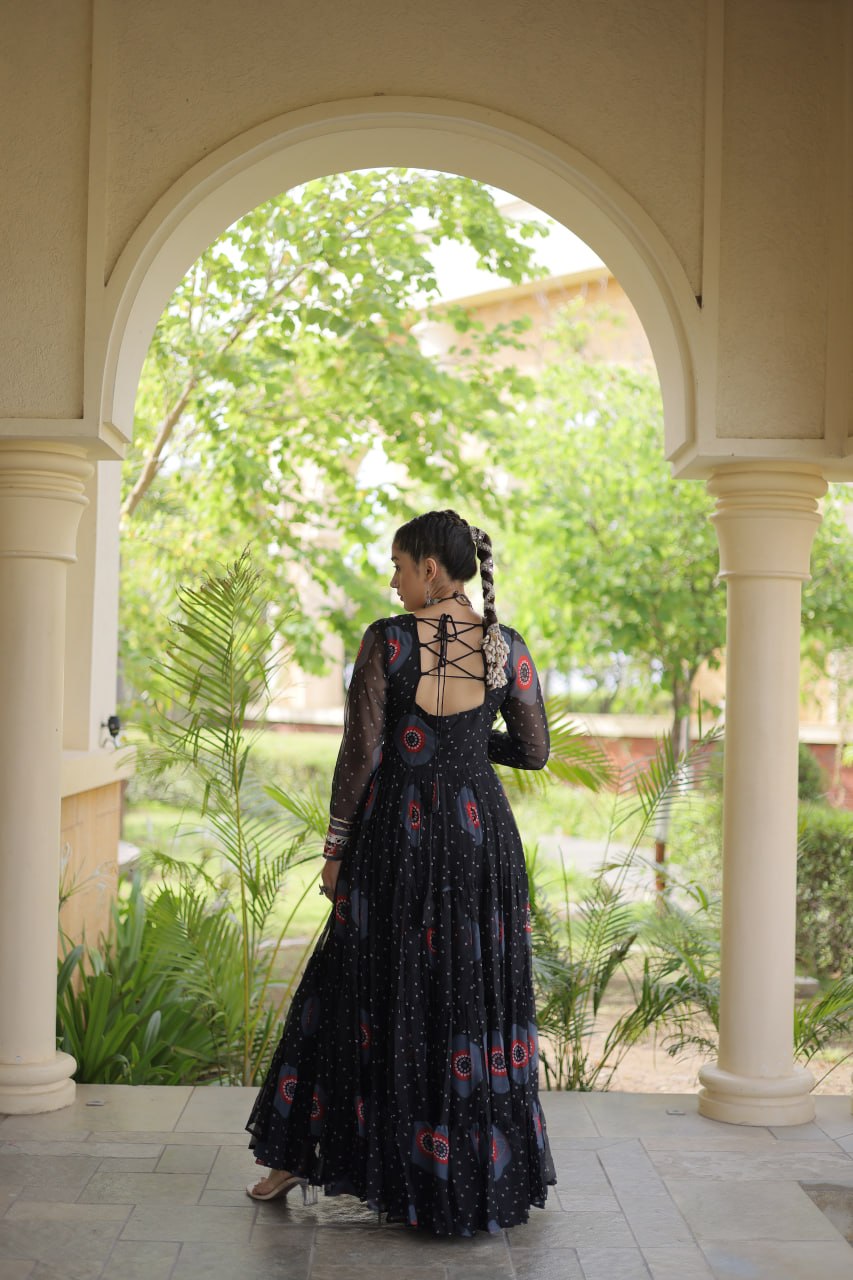 Bandhani Print Anarkali Gown with Kutchi work ClothsVilla