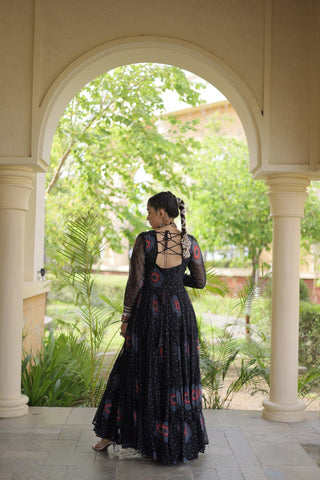 Bandhani Print Anarkali Gown with Kutchi work ClothsVilla