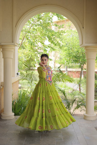 Bandhani Print Anarkali Gown with Kutchi work ClothsVilla