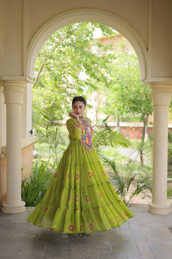 Bandhani Print Anarkali Gown with Kutchi work ClothsVilla