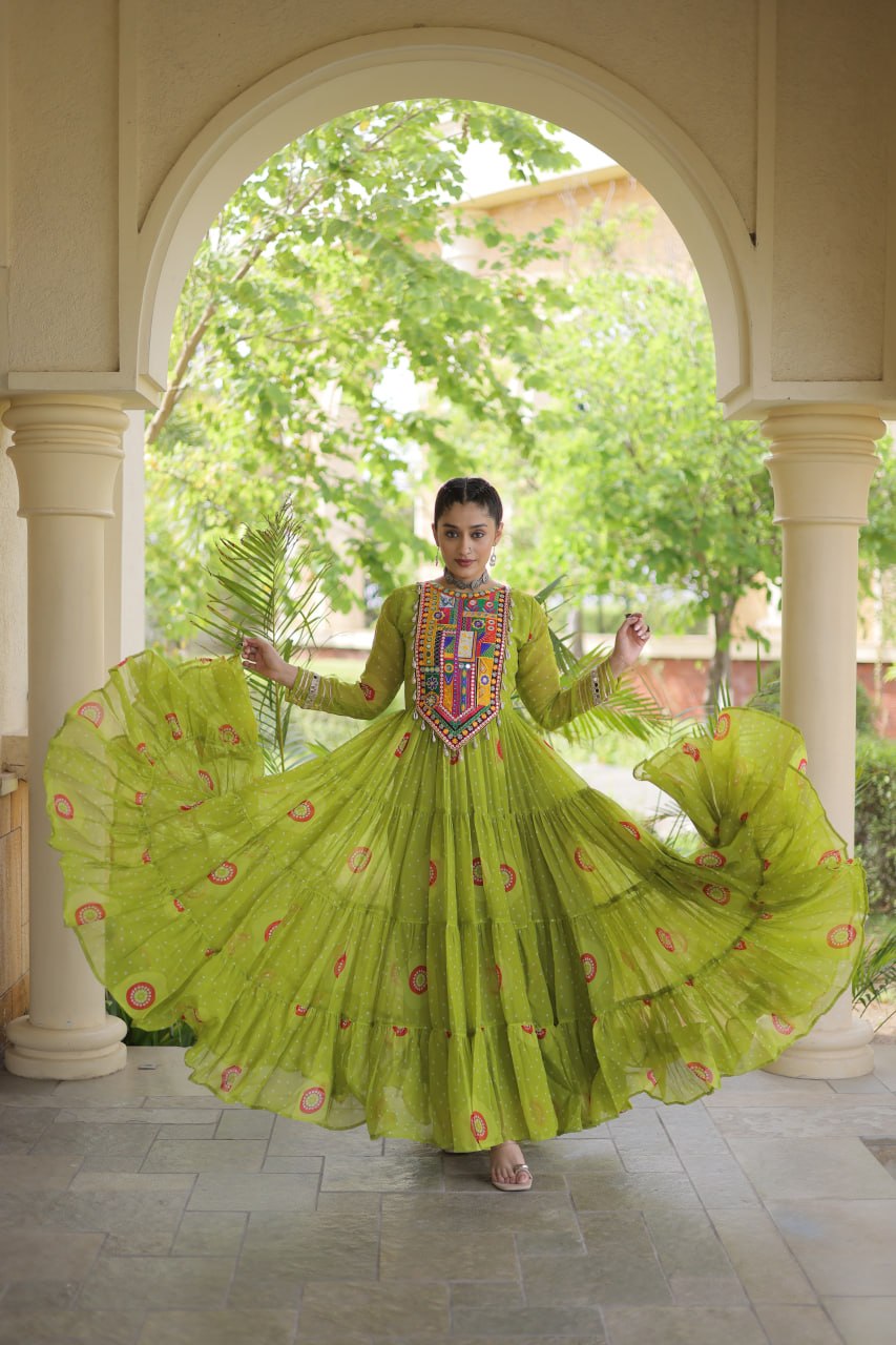 Bandhani Print Anarkali Gown with Kutchi work ClothsVilla