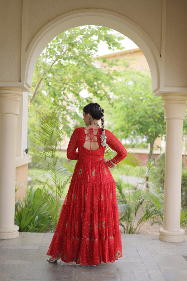 Bandhani Print Anarkali Gown with Kutchi work ClothsVilla