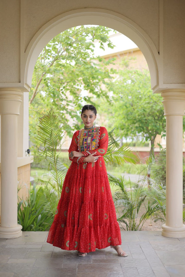 Bandhani Print Anarkali Gown with Kutchi work ClothsVilla