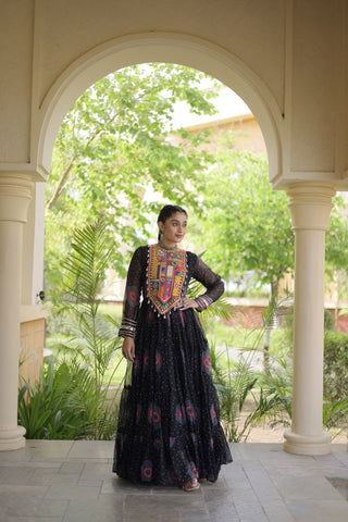 Bandhani Print Anarkali Gown with Kutchi work ClothsVilla