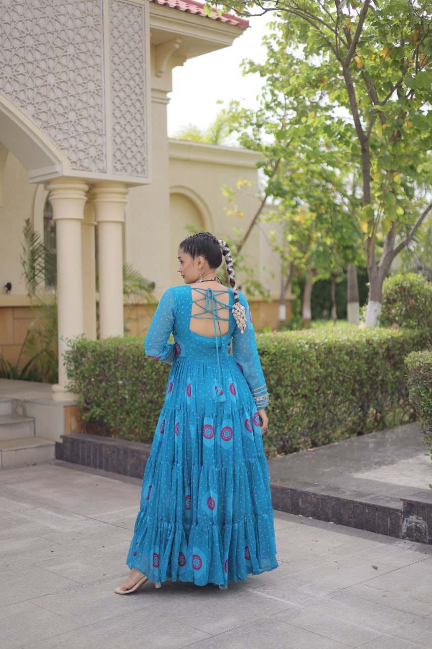 Bandhani Print Anarkali Gown with Kutchi work ClothsVilla