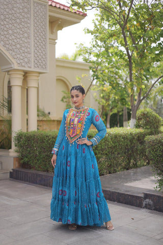 Bandhani Print Anarkali Gown with Kutchi work ClothsVilla